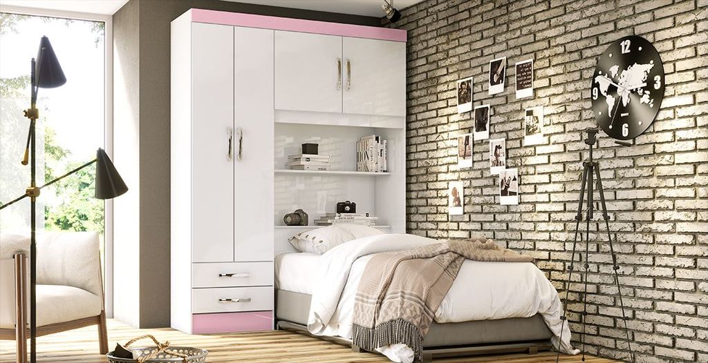 Roupeiro 4pt 2gv BRIZ B77-66 branco / rosa 