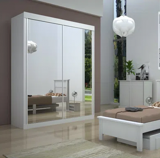 Guarda Roupa 2PT BOM PASTOR Vitta Crystal C/Espelho e PÃ©s branco